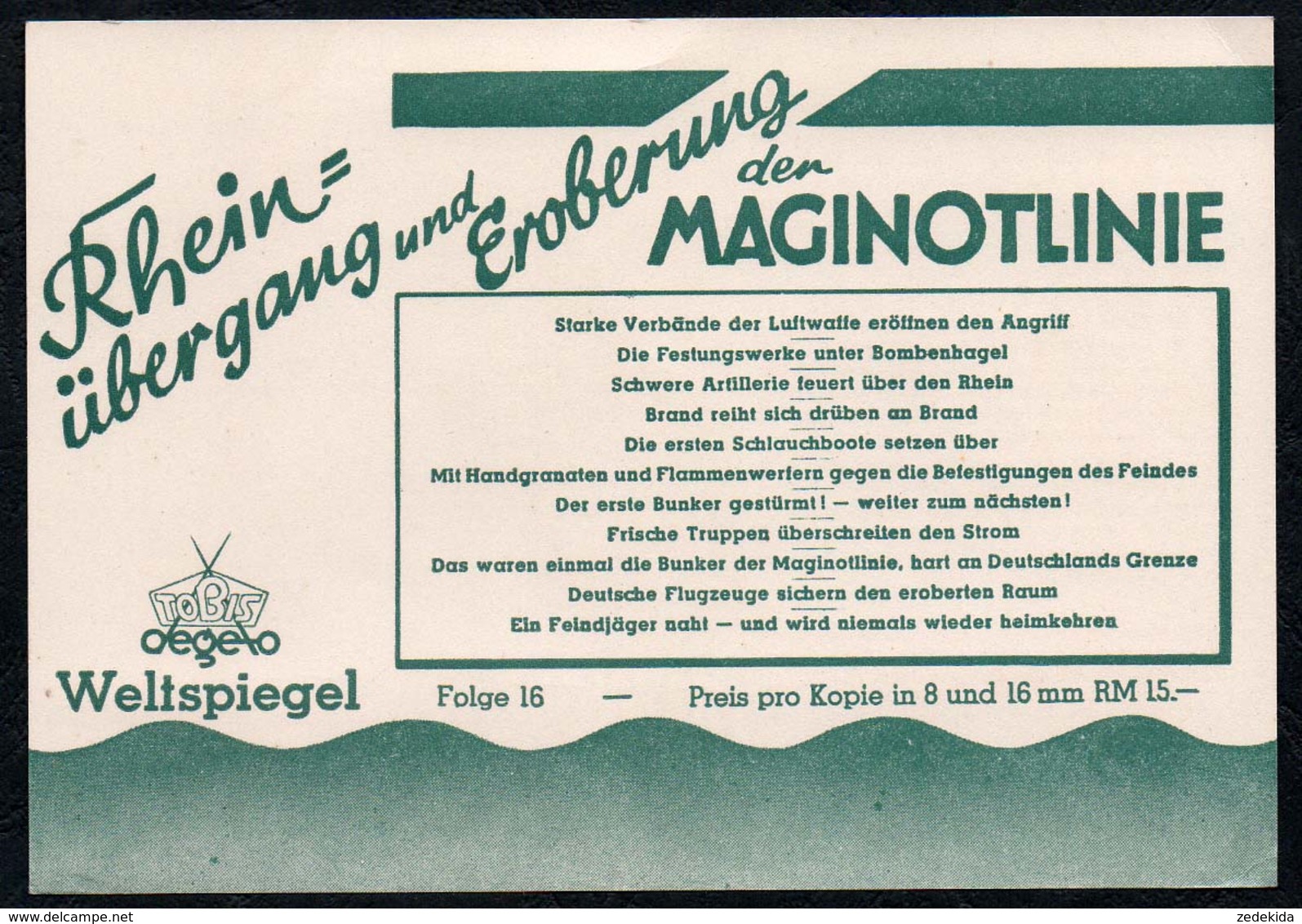 C0182 - Tobis Degeto Weltspiegel - Werbekarte Werbung - Maginotlinie - Schmalfilm - Werbepostkarten
