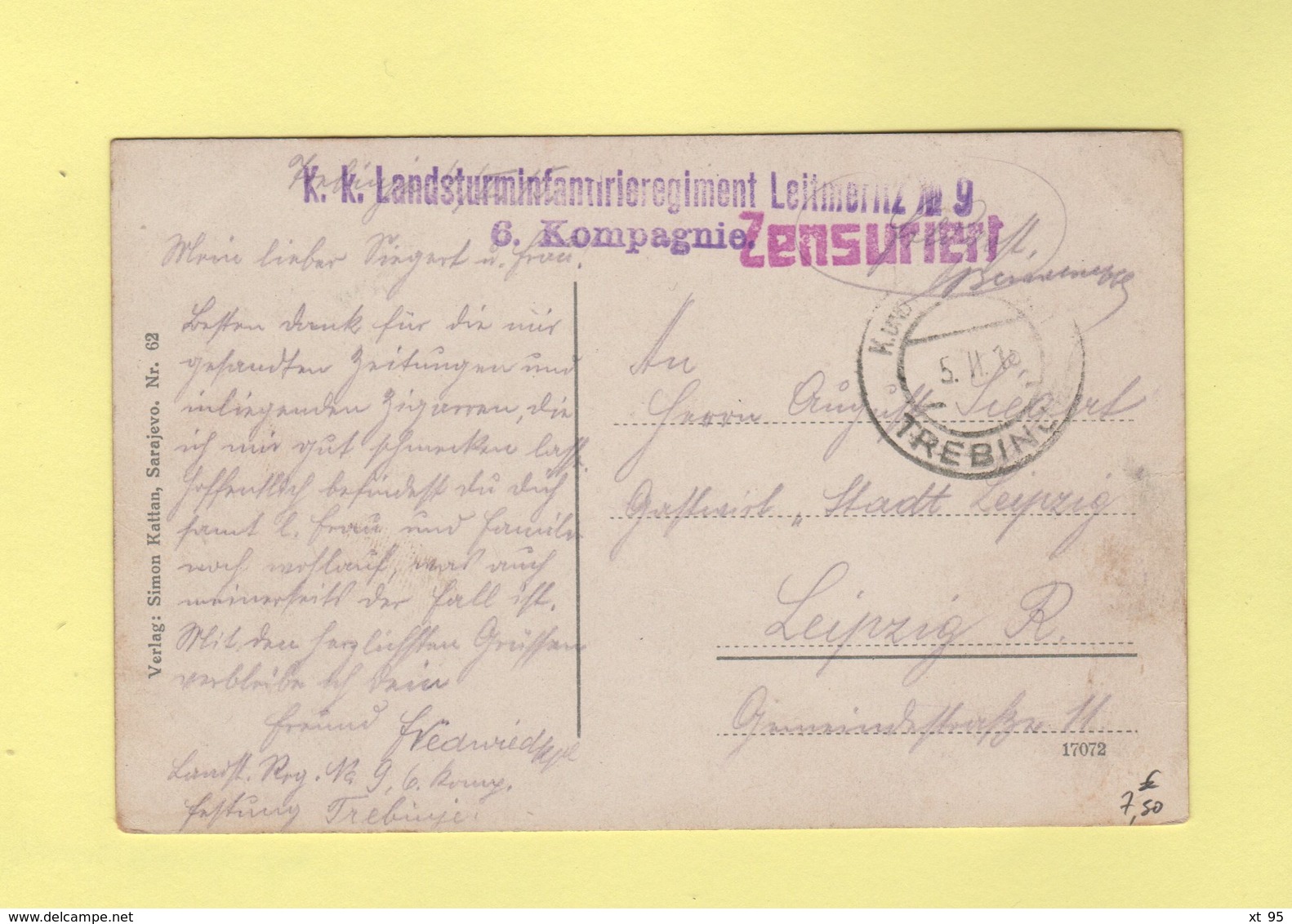 6 Kompagnie - KK Landsturminfanterieregiment Leitmernz - Zensuriert - Lettres & Documents