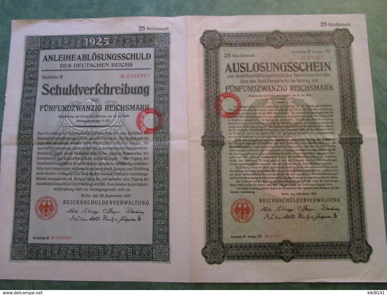 AUSLOSUNGSSCHEIN - 25 Reichsmark - N°57.987 - A - C