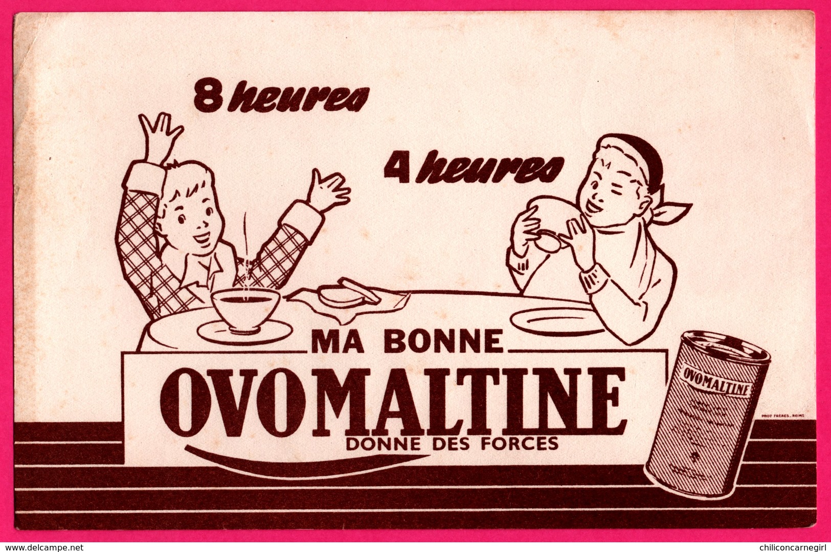 BUVARD Illustré - Ma Bonne OVOMALTINE Donne Des Forces - 2 Garçons à Table - Alimentaire
