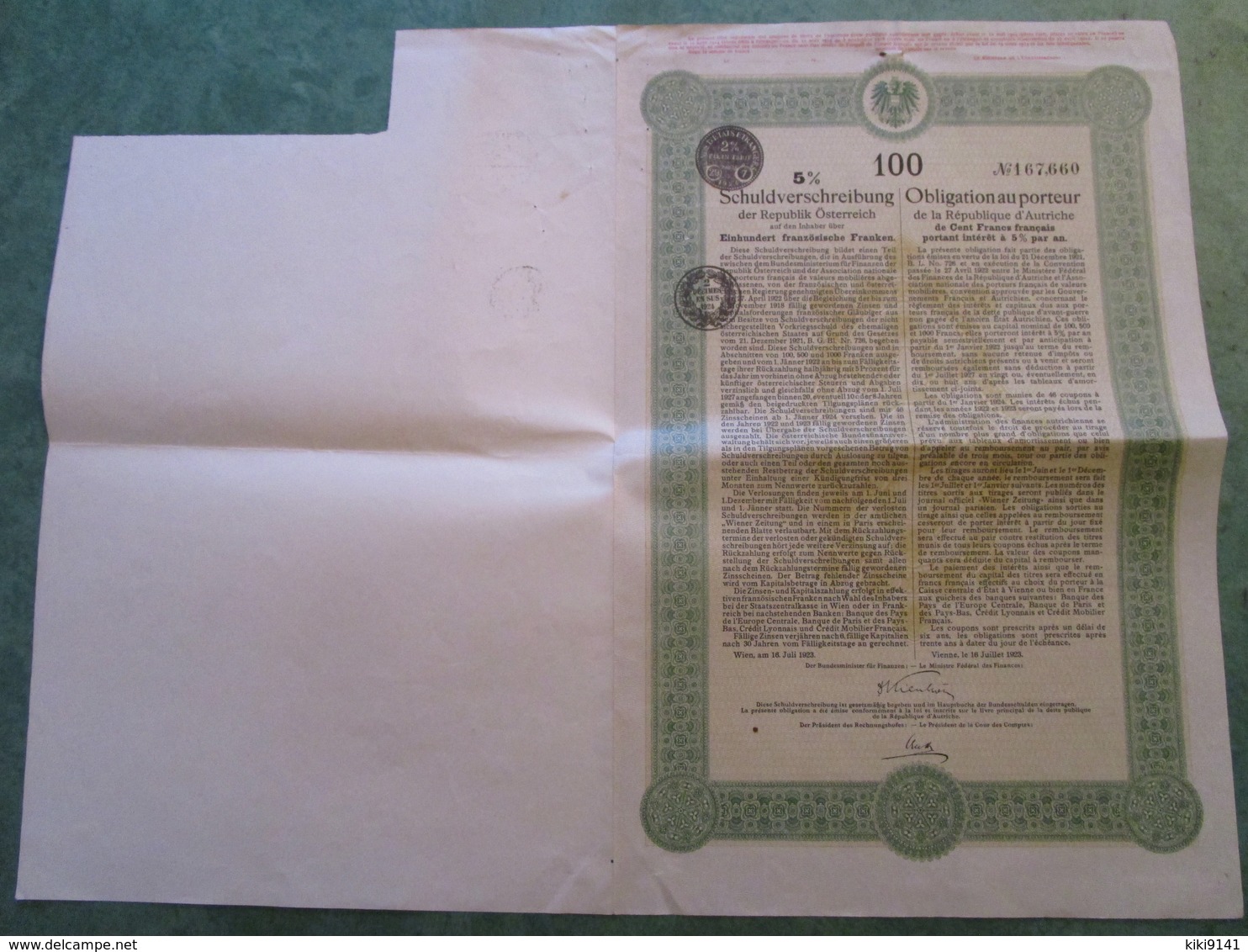 EMPRUNT FUNDING AUTRICHIEN - Obligation Au Porteur De 100 Francs N°167.660 (3 Documents) - A - C
