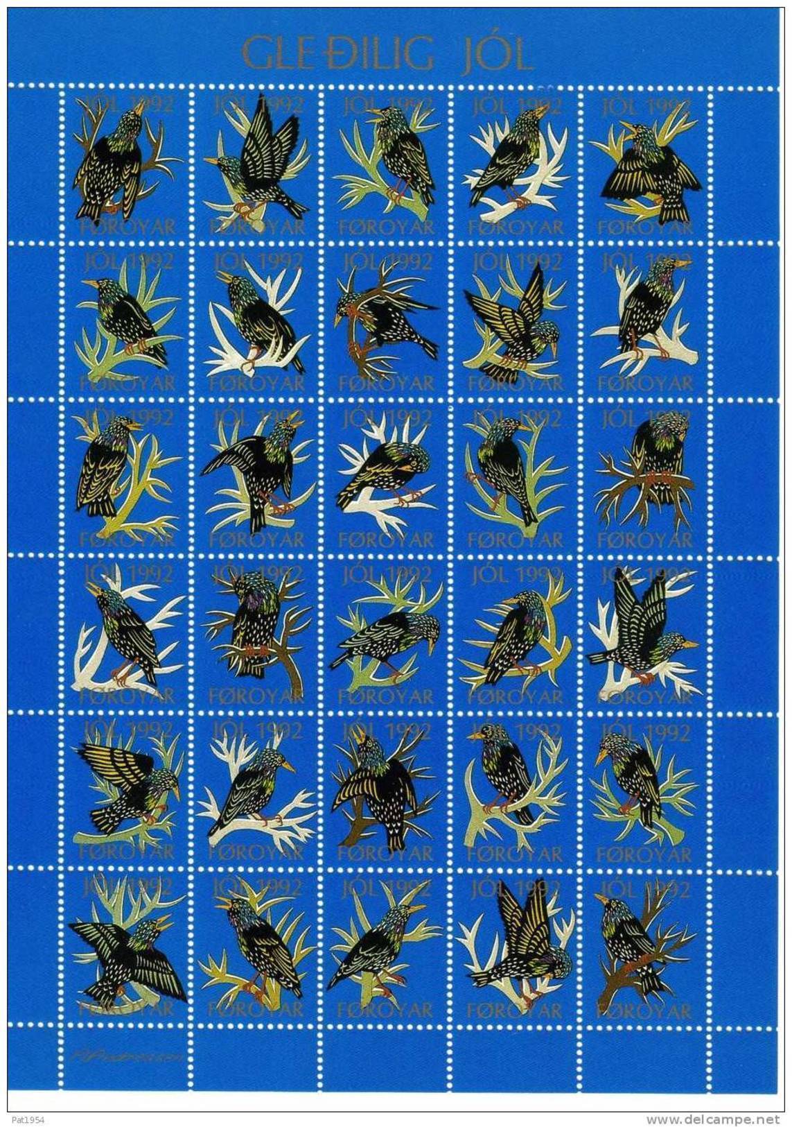 Feuille De Vignettes De Noël Des Iles Féroé 1992 Neuve Avec Oiseaux Divers - Féroé (Iles)