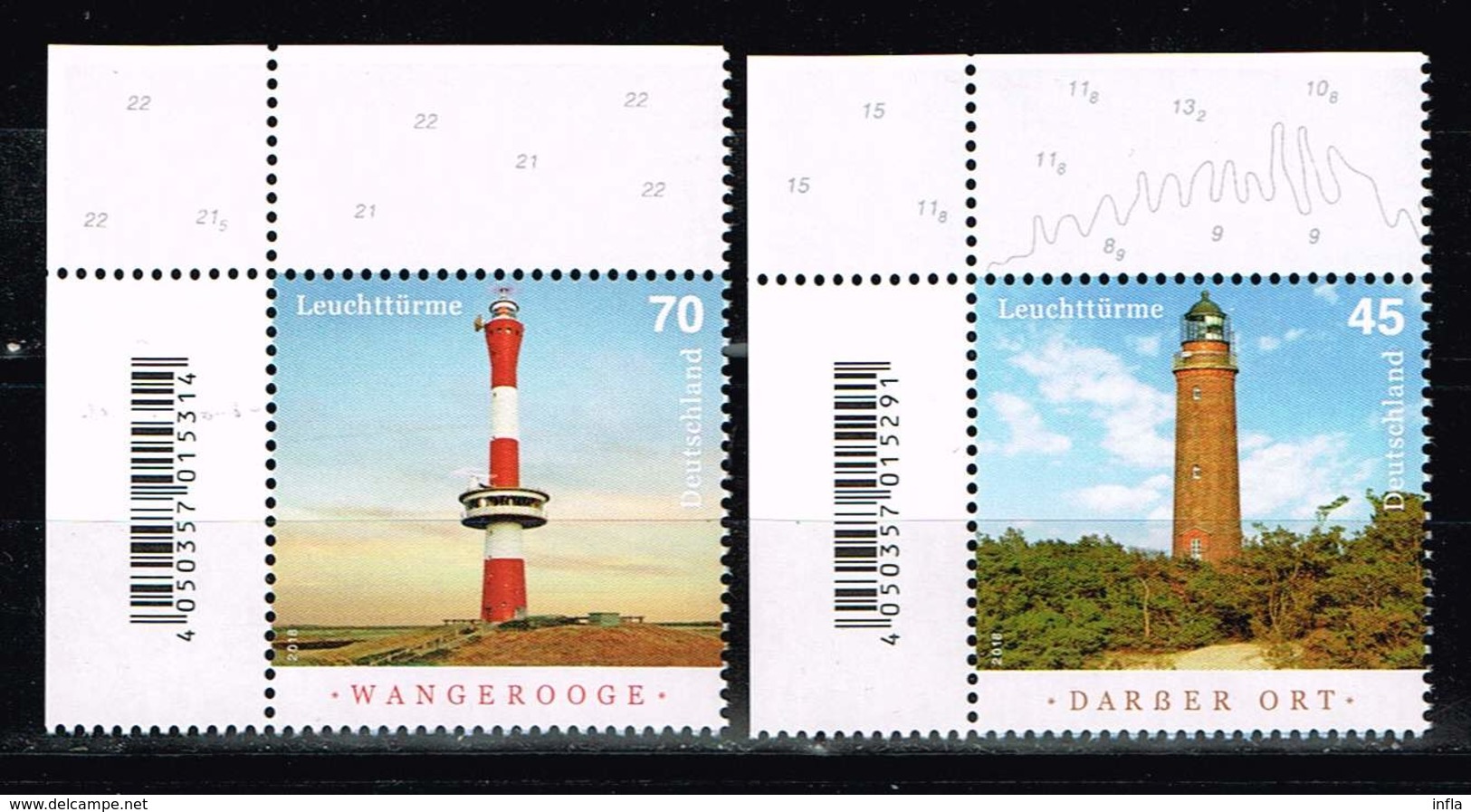 Bund 2018, Michel# 3391 - 3392 ** Leuchttürme: Darßer Ort Und Wangerooge - Unused Stamps