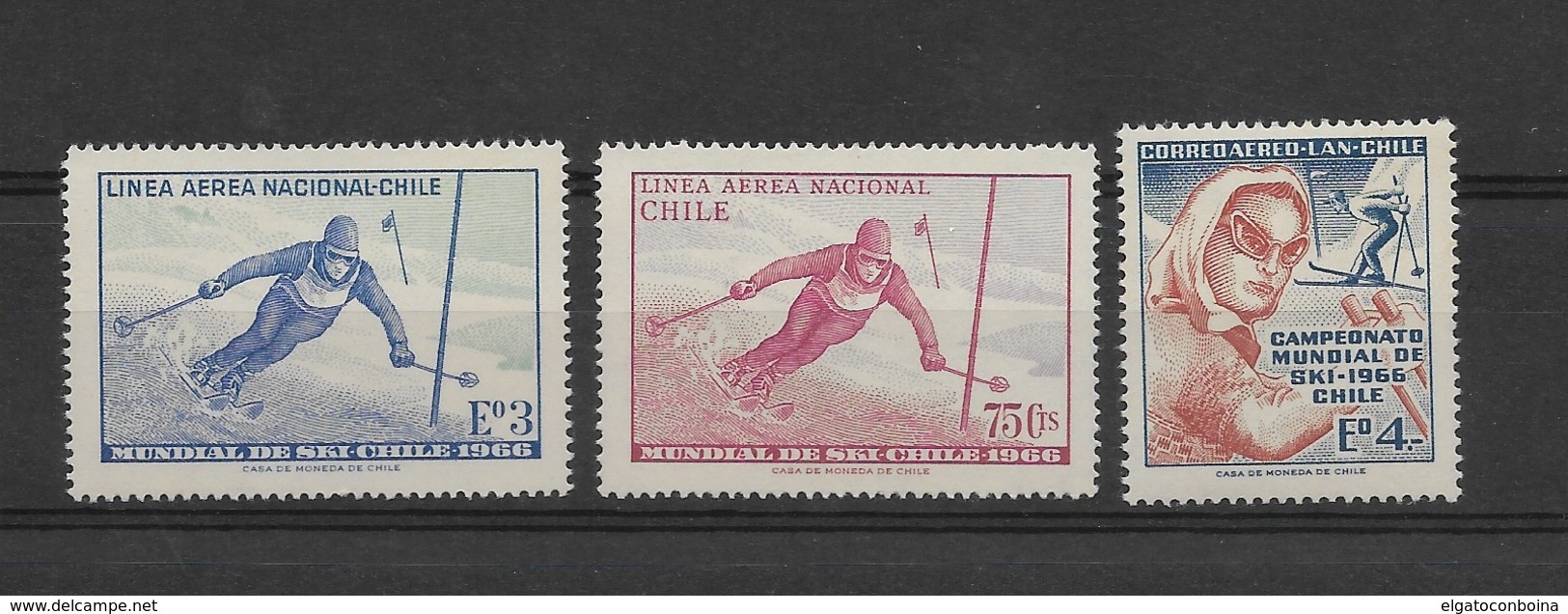 CHILE 1966, SKI WORLD CHAMPIONSHIP, 3 VALUES SET MNH MICHEL 645/47 SCOTT C264, C266-7 - Chile