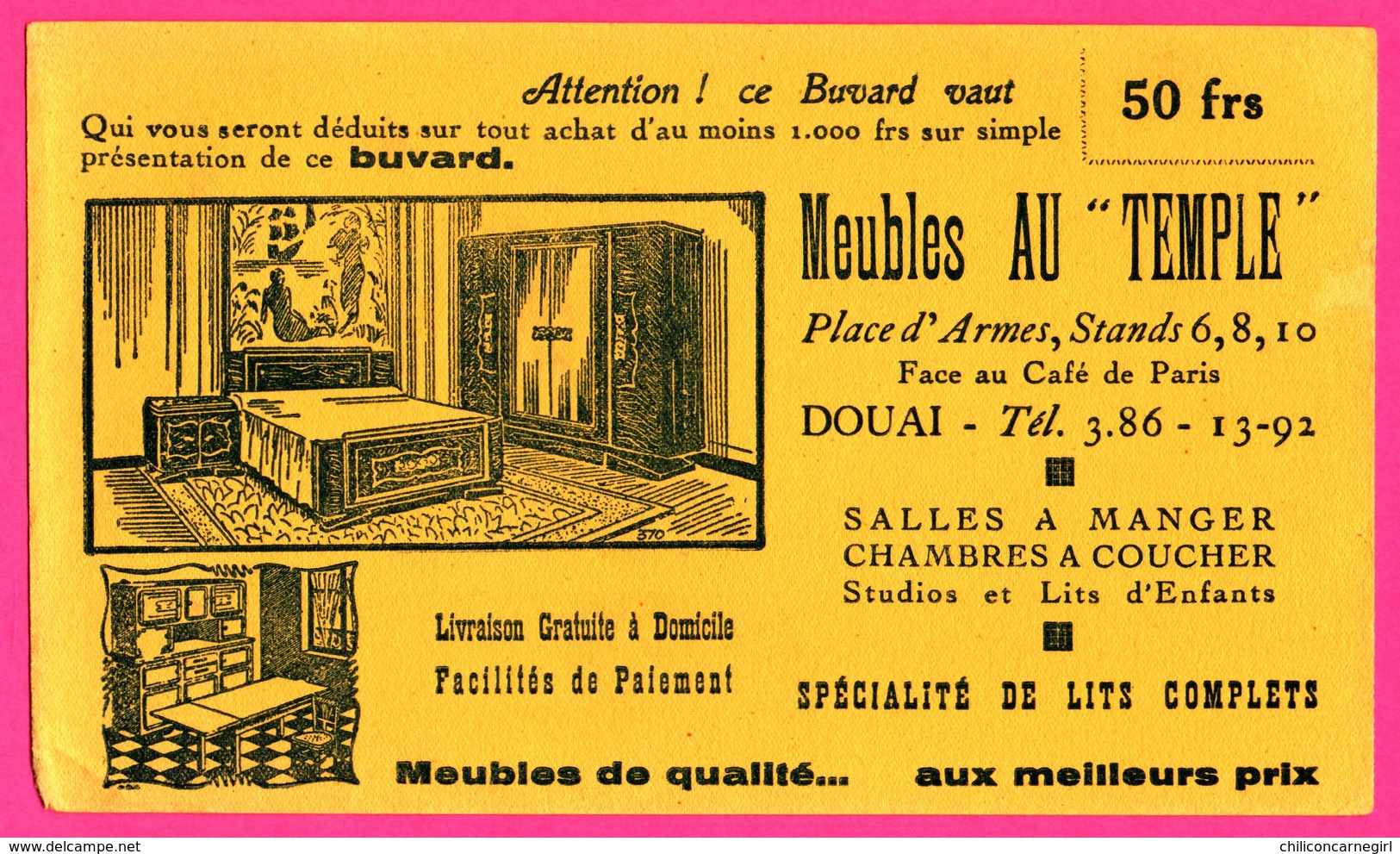 BUVARD Qui Vaut 50 Frs - Meubles Au TEMPLE - Douai (59) - Meubles De Qualité ... Aux Meilleurs Prix - Autres & Non Classés