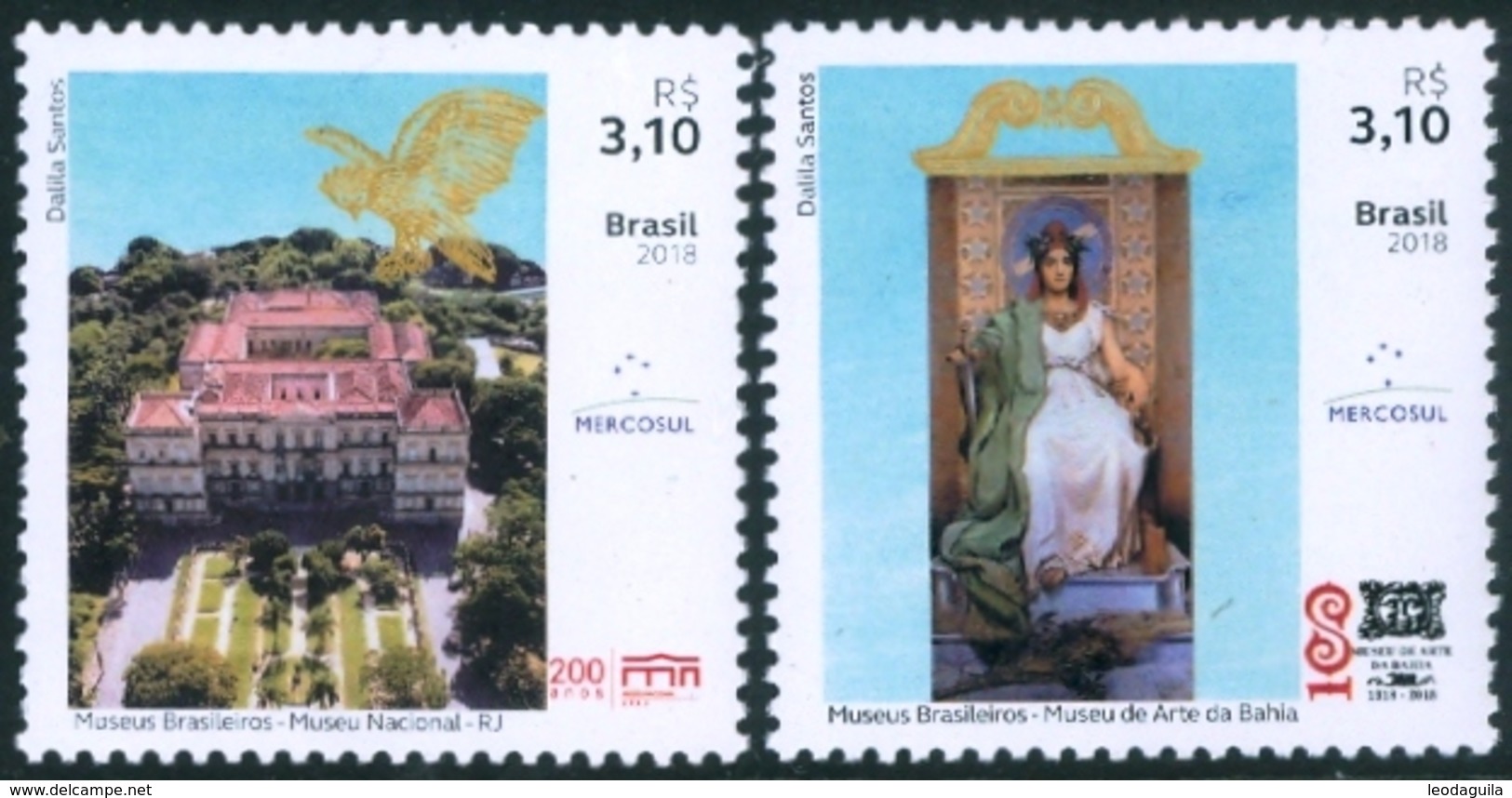 BRAZIL 2018  - BRAZILIAN MUSEUMS SERIE  -  BAHIA ART MUSEUM AND NATIONAL MUSEUM OF RIO DE JANEIRO   -  2v  - MINT - Unused Stamps