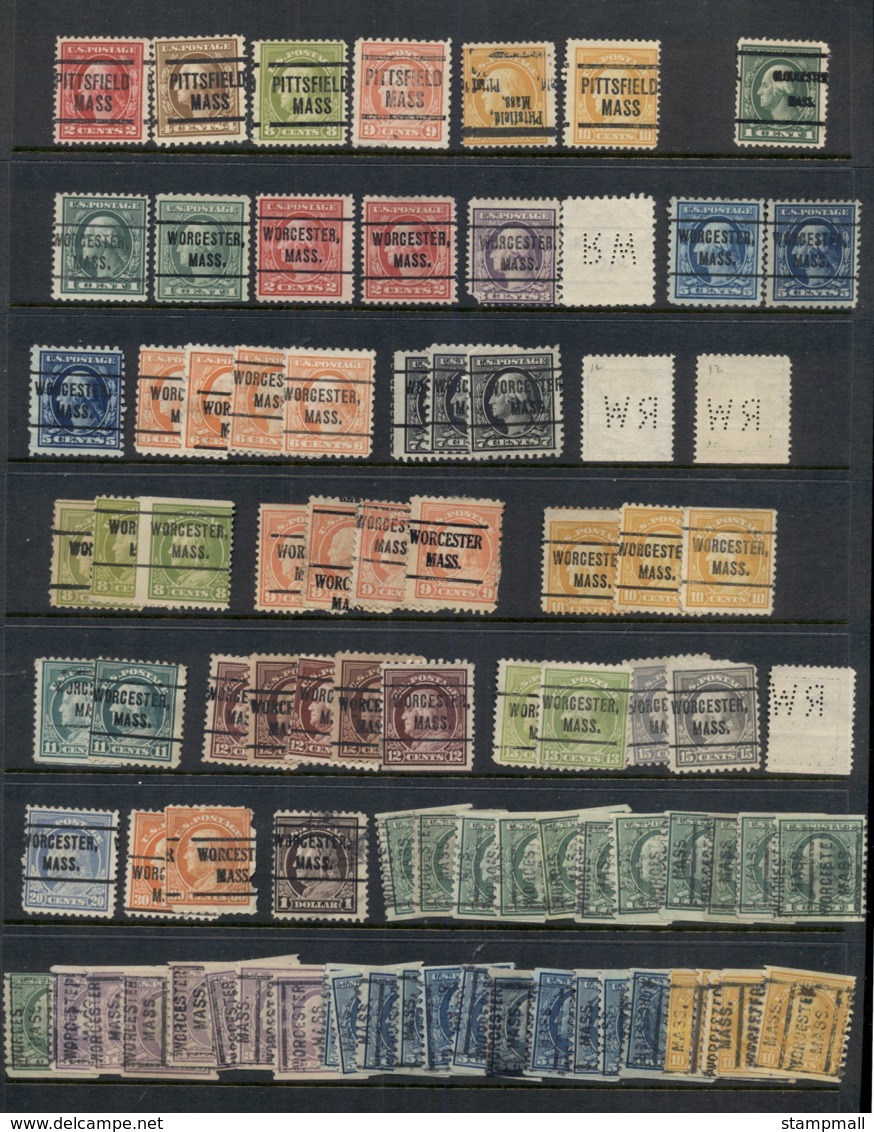 USA 1908-1919 Washington Franklin Precancels T&C Assortment, Massachussetts 4 Scans - Used Stamps