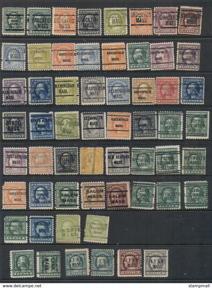 USA 1908-1919 Washington Franklin Precancels T&C Assortment, Massachussetts 4 Scans - Used Stamps