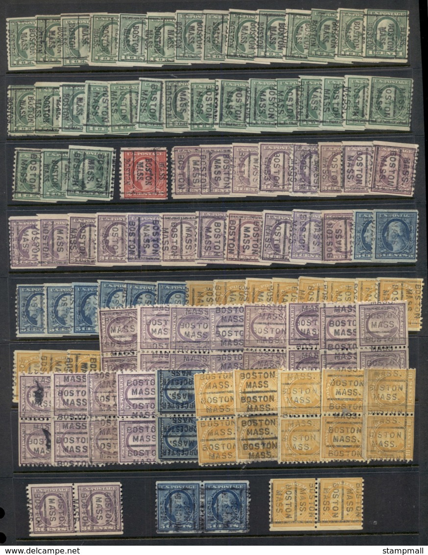 USA 1908-1919 Washington Franklin Precancels T&C Assortment, Massachussetts 4 Scans - Used Stamps