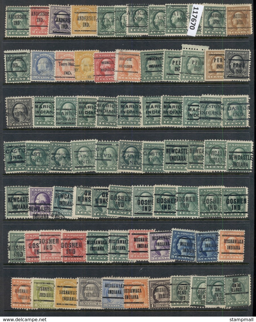 USA 1908-1919 Washington Franklin Precancels T&C Assortment, Indiana 6 Scans - Used Stamps