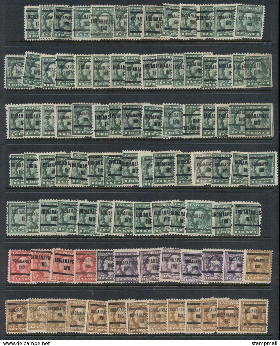 USA 1908-1919 Washington Franklin Precancels T&C Assortment, Indiana 6 Scans - Used Stamps