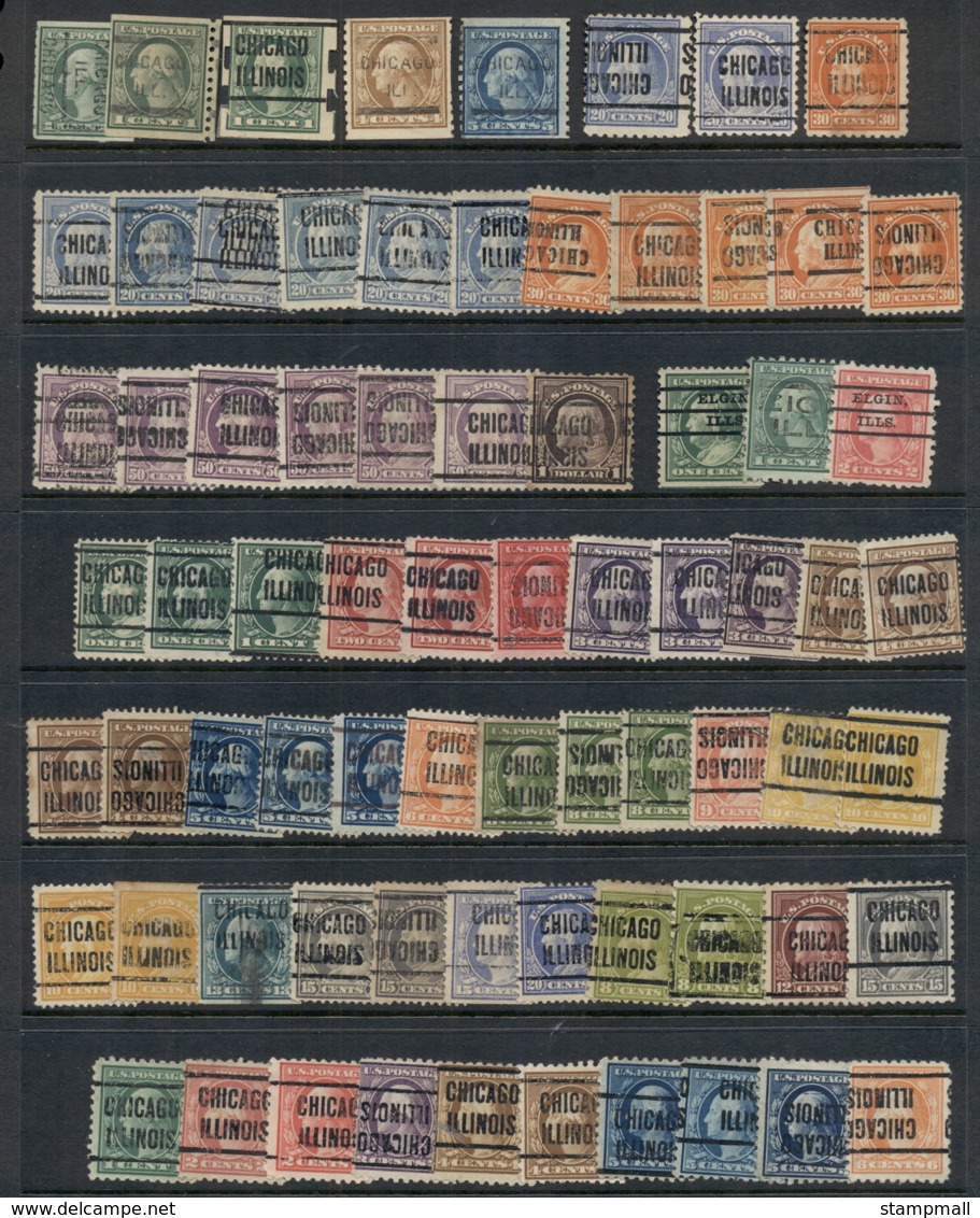 USA 1908-1919 Washington Franklin Precancels T&C Assortment, Illinois 3 Scans - Used Stamps