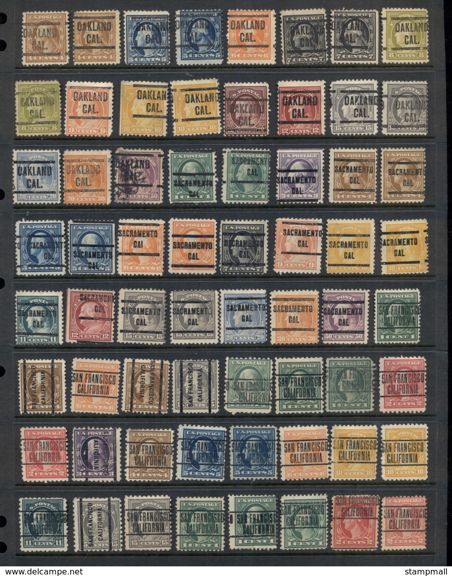 USA 1908-1919 Washington Franklin Precancels T&C Assortment, California 4 Scans - Used Stamps