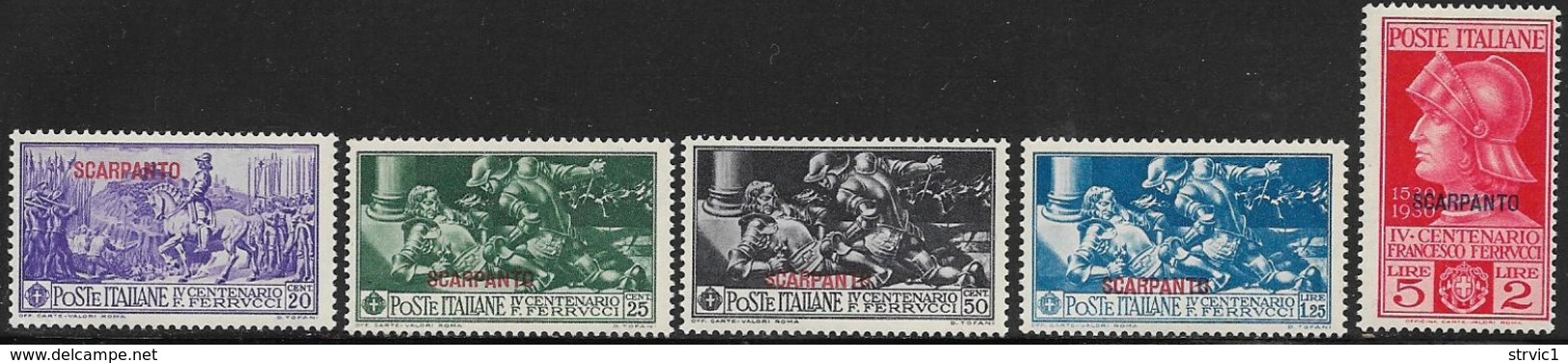 Italy Aegean Islands Scarpanto Scott # 12-6 Mint Hinged Italy Ferrucci Set Overprinted, 1930 - Aegean (Scarpanto)