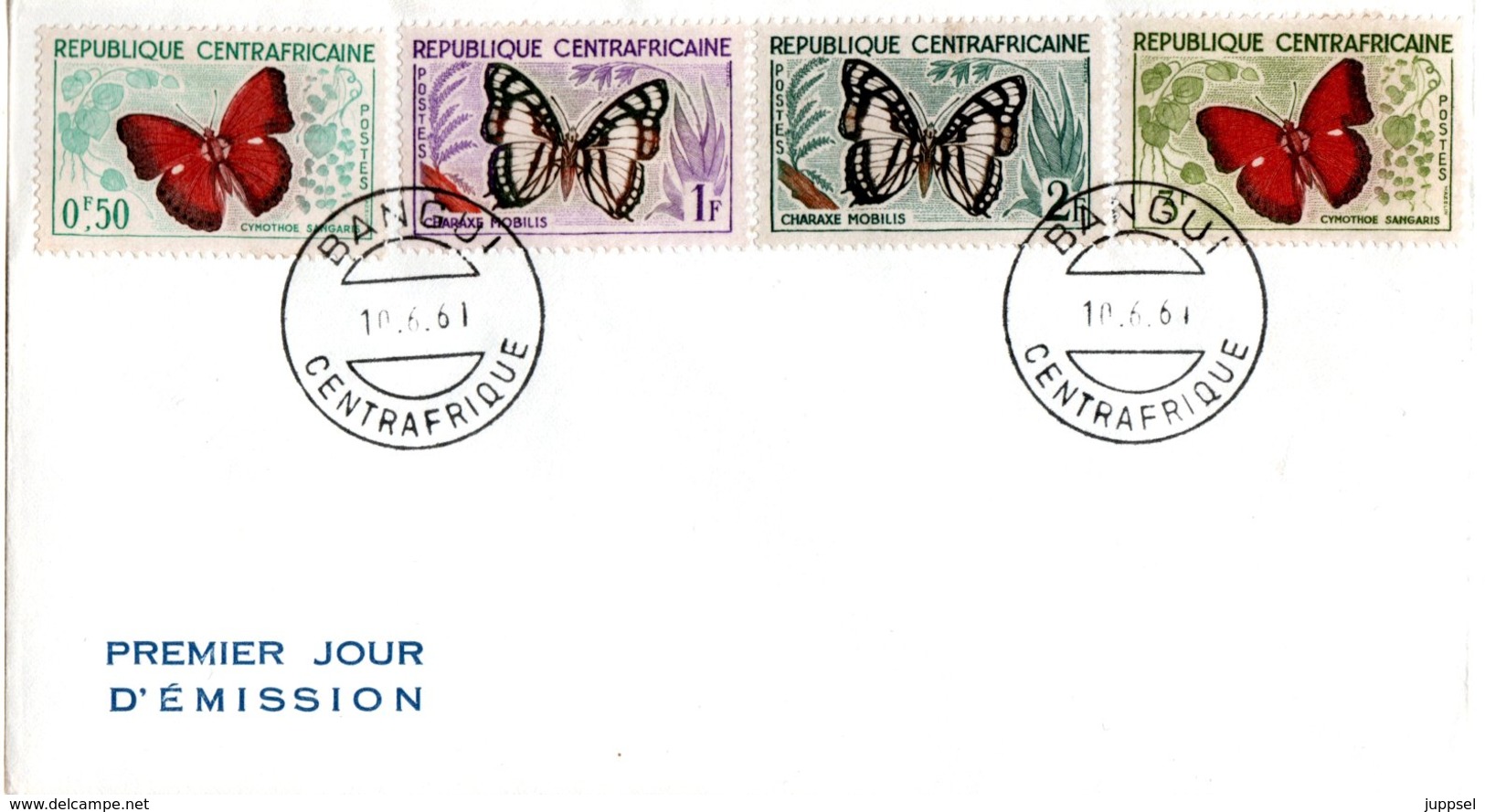 CENTRAL AFRICA, FDC, Butterfly       /   CENTRAFRICAINE,  Lettre De Première Jour, Papillon   1961 - Farfalle