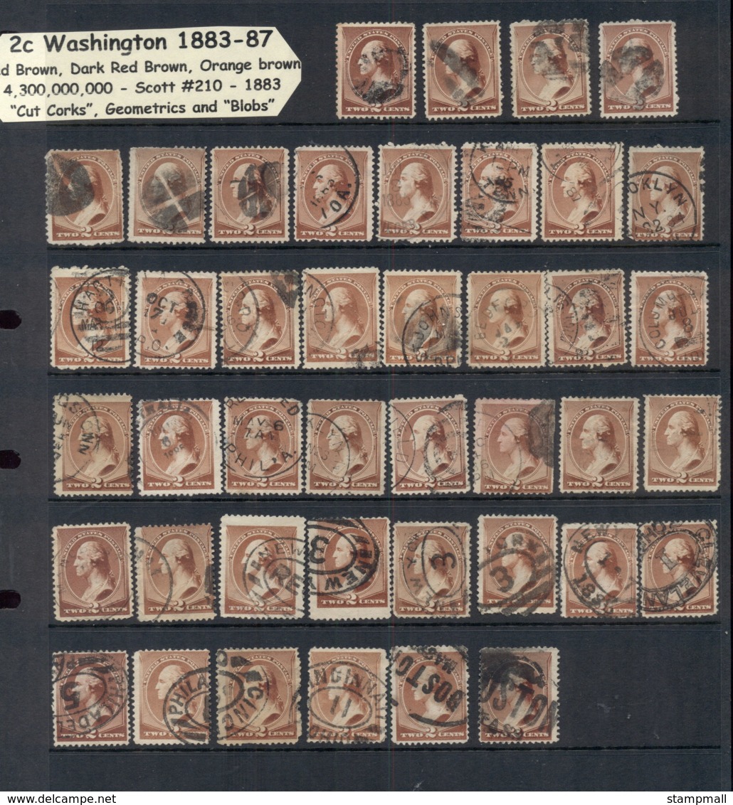 USA 1883 Sc#210 2c Washington Brown Cancel Selection, 8 Scans 350+ - Collections (without Album)