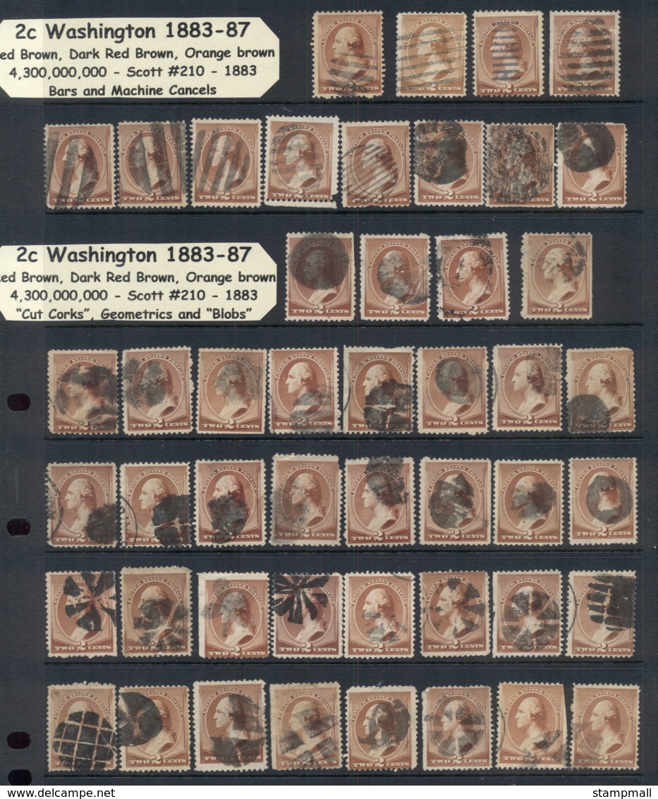 USA 1883 Sc#210 2c Washington Brown Cancel Selection, 8 Scans 350+ - Collections (without Album)