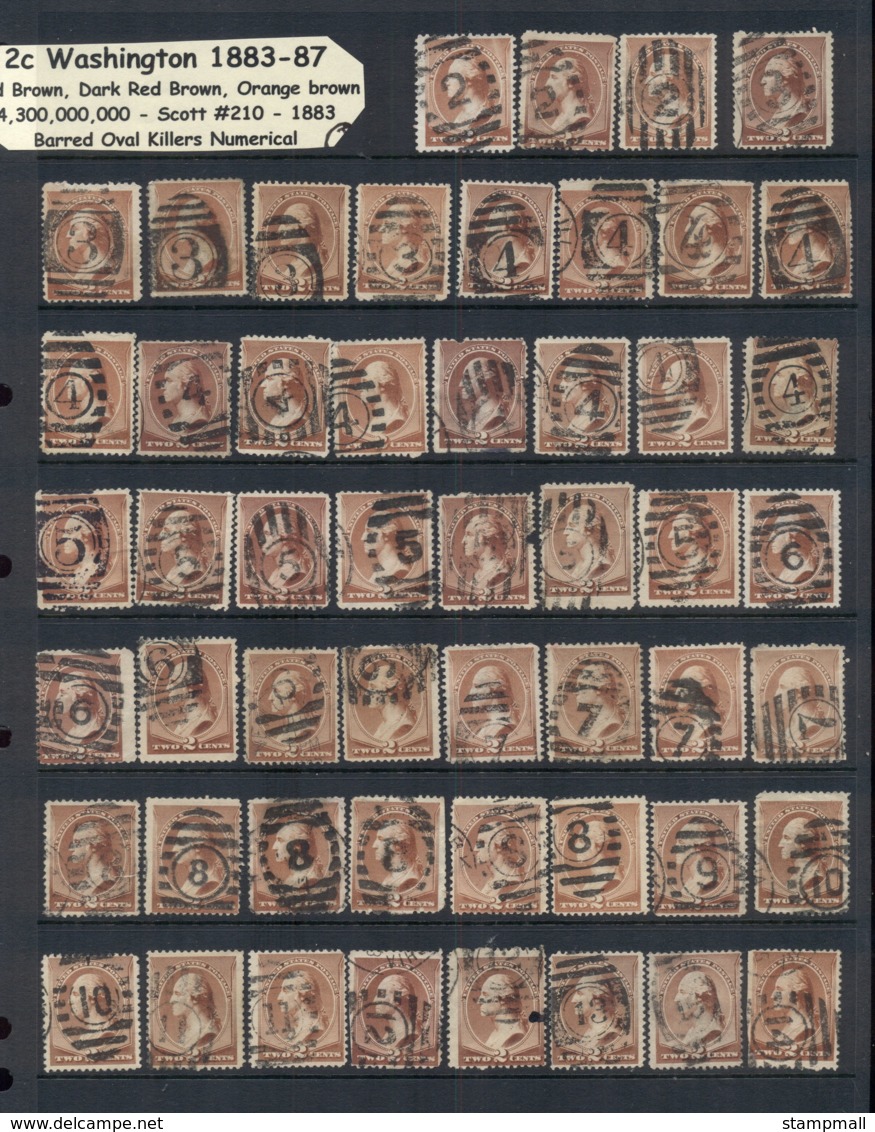 USA 1883 Sc#210 2c Washington Brown Cancel Selection, 8 Scans 350+ - Collections (without Album)