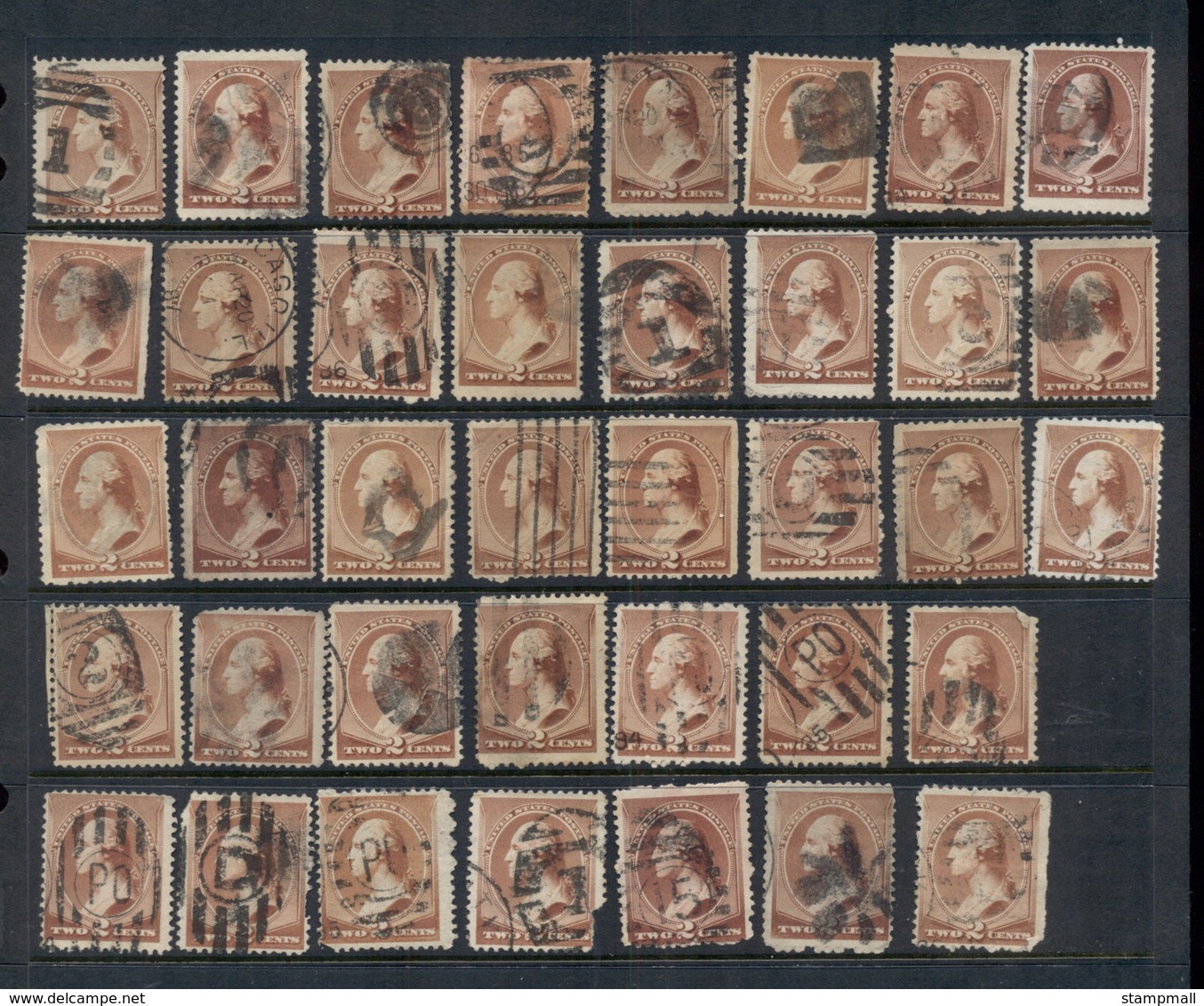 USA 1883 Sc#210 2c Washington brown cancel selection, 8 scans 350+