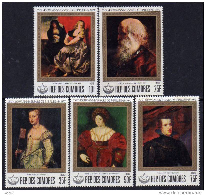 Comores N° 233 / 37 X 400ème Anniversaire De La Naissance De P.P. Rubens (II)  Les 5 Valeurs Trace De Charnière Sinon TB - Comores (1975-...)