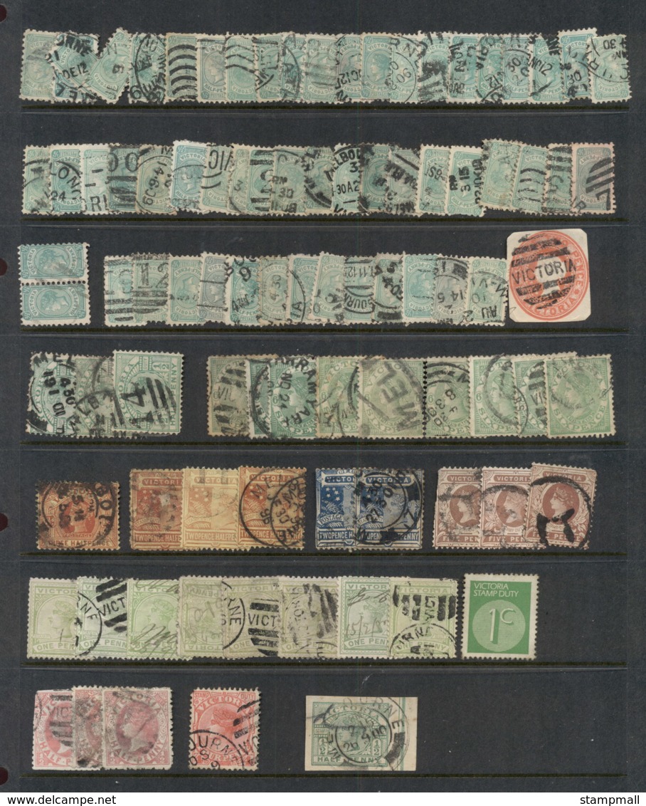 VIC 1860's on Assorted Oddments, duplicates, interest for postmarks, perforations, shades & watermark varieties,  (fault