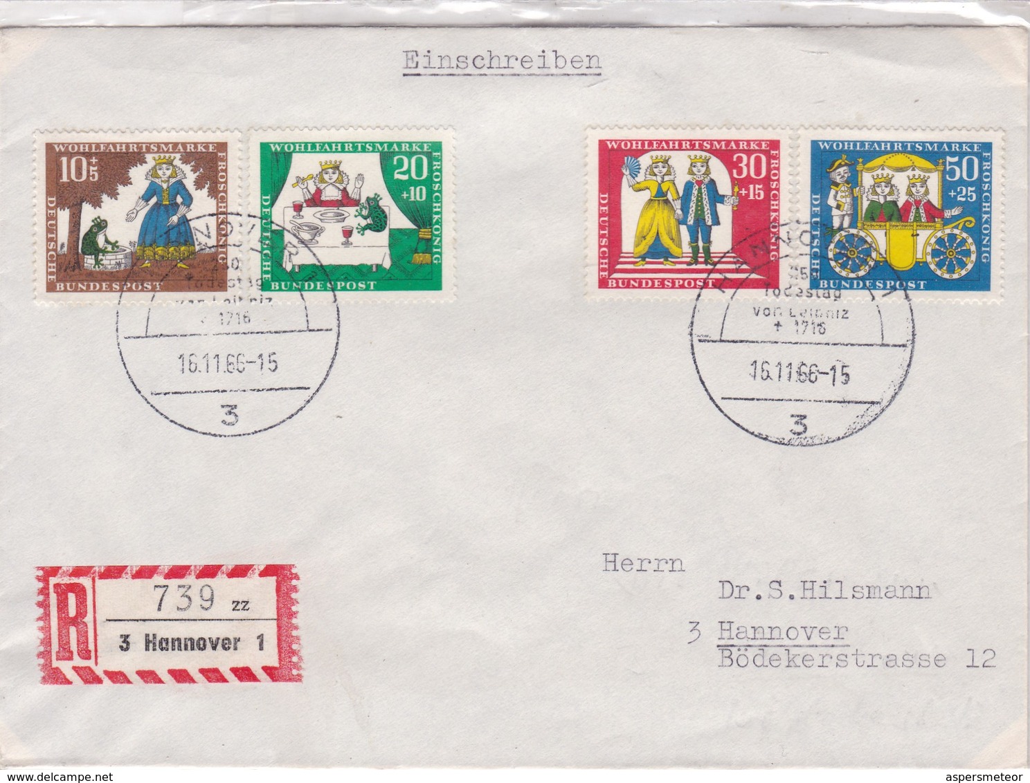 ENVELOPPE CIRCULEE HANNOVER 1966 GERMANY RECOMMANDE 4 COLOR STAMPS- BLEUP - Covers & Documents