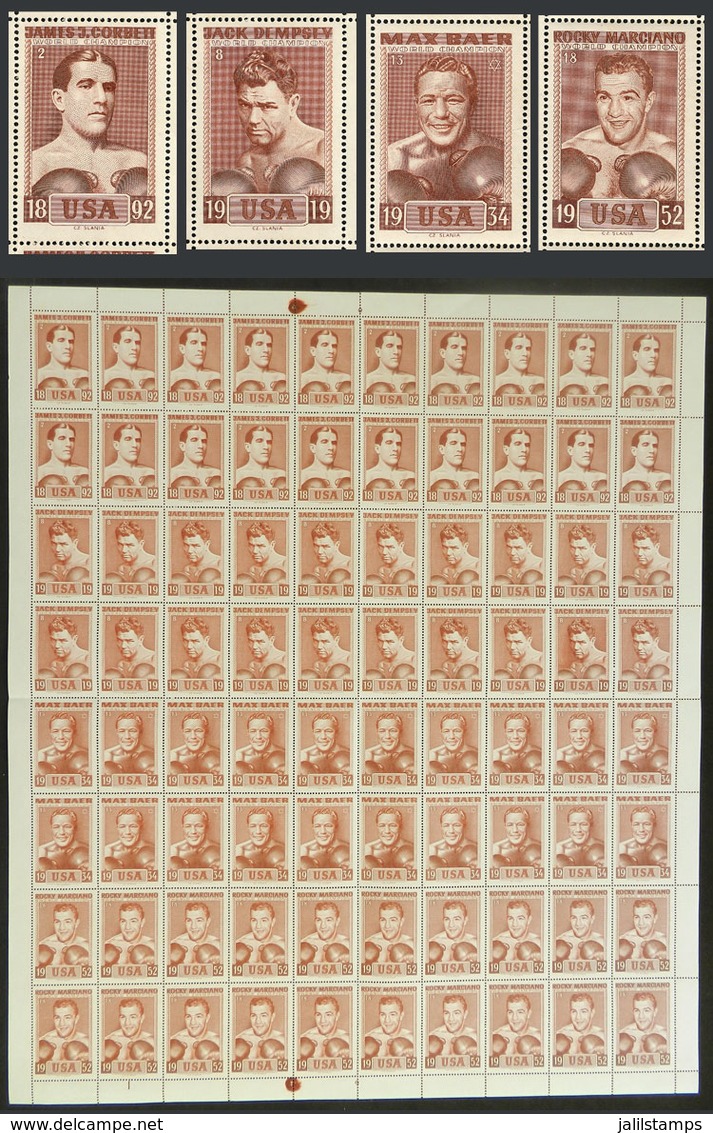 TOPIC BOXING: Complete Sheet Of 80 Cinderellas Of The Famous Engraver Czeslau Slania With 4 Different Models: James Corb - Vignetten (Erinnophilie)