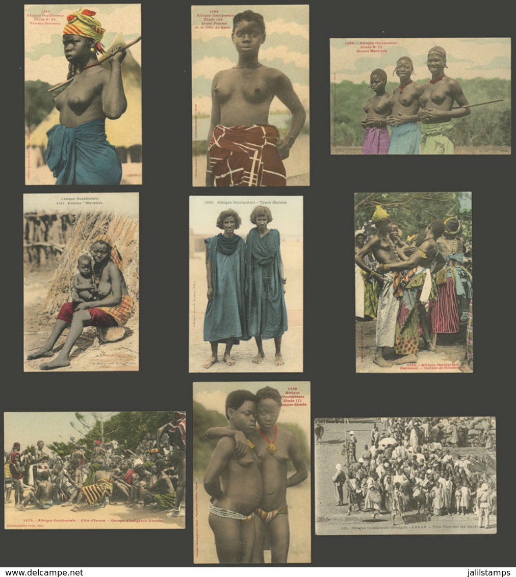 FRENCH WEST AFRICA: 9 Old Cards With Ethnic Views Of The Population Of That African Region, 1 Sent To Buenos Aires, The  - Sin Clasificación