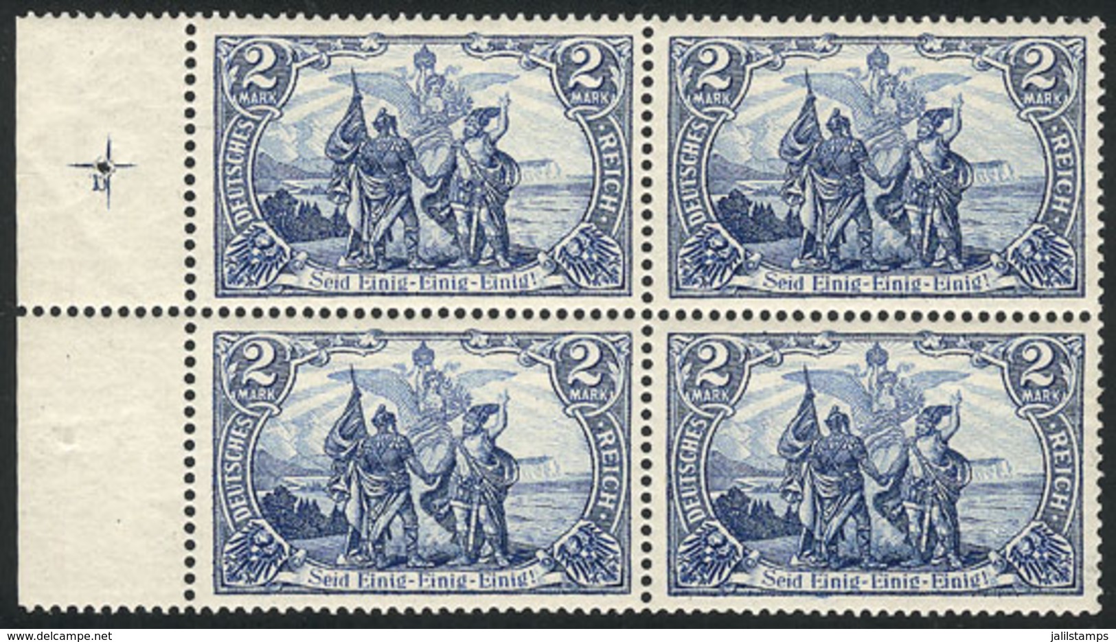 GERMANY: Sc.79 (Yvert 78, Michel 82A),  1902 2Mk. Blue UNwatermarked, Perf 14½, Inscription In Latin Characters, MNH BLO - Ungebraucht