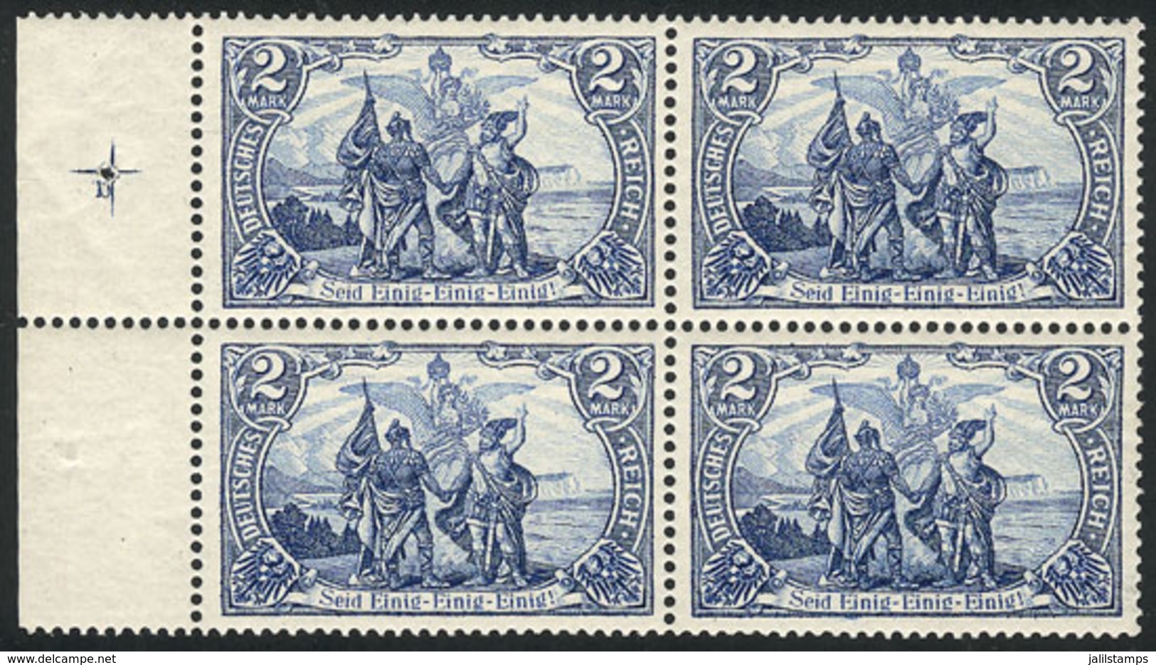 GERMANY: Sc.79 (Yvert 78, Michel 82A),  1902 2Mk. Blue UNwatermarked, Perf 14½, Inscription In Latin Characters, MNH BLO - Nuovi