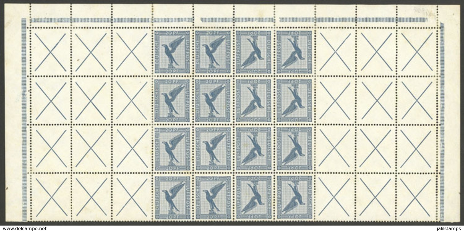GERMANY: Sc.C30, 1926/7 Eagle 20Pf., Large Block Of 16 That Includes 4 Central TETE-BECHES + 12 Labels On Each Side, Wit - Sonstige & Ohne Zuordnung