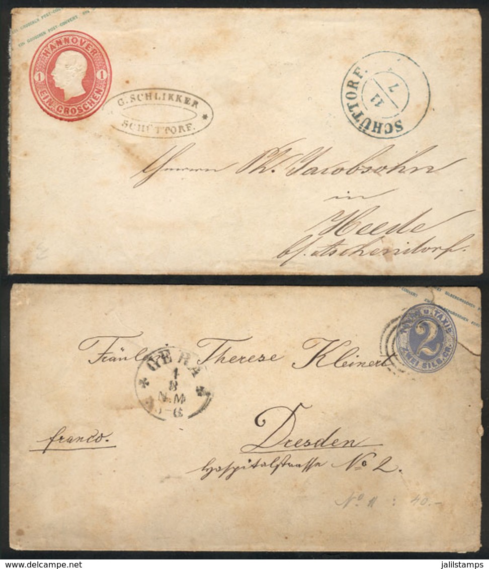 GERMANY: 2 Old Stationery Envelopes With Interesting Postal Marks: Schüttorf, Gera And Others, Very Nice! - Brieven En Documenten