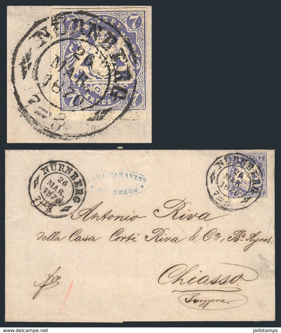 GERMANY: 26/MAR/1870 NÜRNBERG - Chiasso (Switzerland): Folded Cover Franked With Bavaria Stamp Sc.19, Canceled By Double - Lettres & Documents