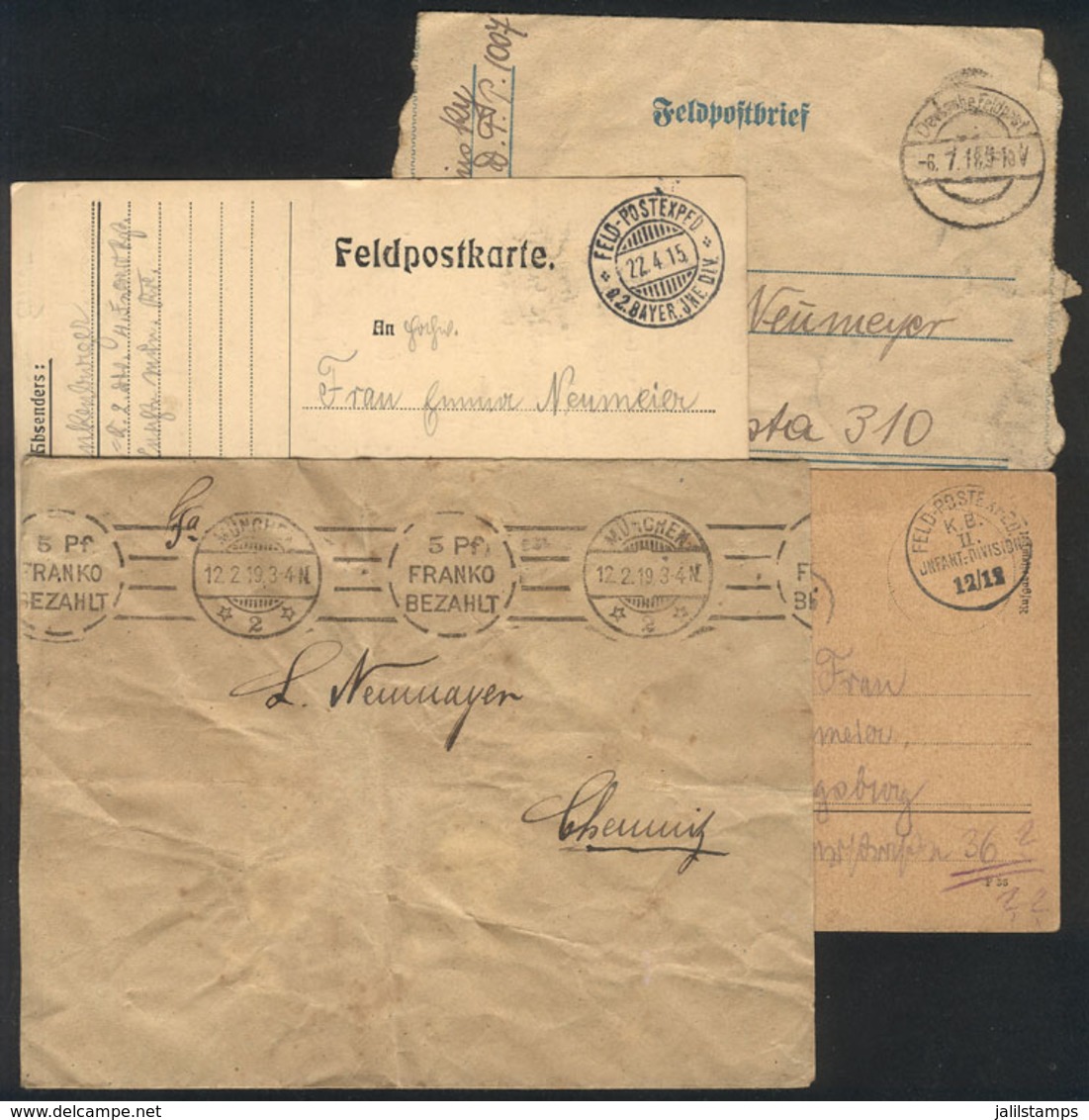 GERMANY: 4 FELDPOST Covers Or Cards Used Between 1914/19, Interesting! - Brieven En Documenten