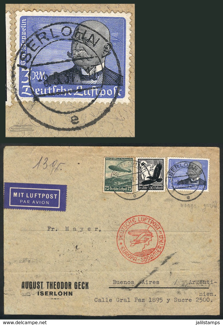 GERMANY: Airmail Cover Sent From Iserlohn To Argentina On 8/MAY/1937 Franked With  4,75Mk., Including The Stamp Michel 5 - Lettres & Documents