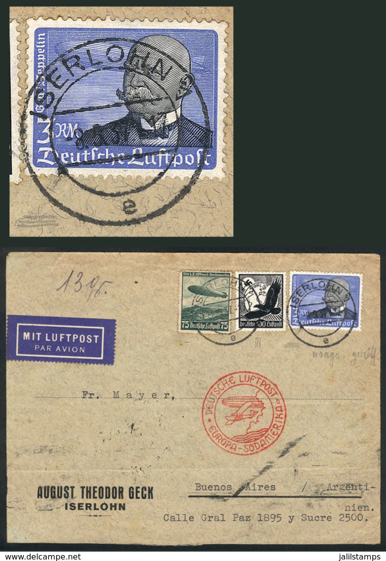 GERMANY: Airmail Cover Sent From Iserlohn To Argentina On 8/MAY/1937 Franked With  4,75Mk., Including The Stamp Michel 5 - Storia Postale