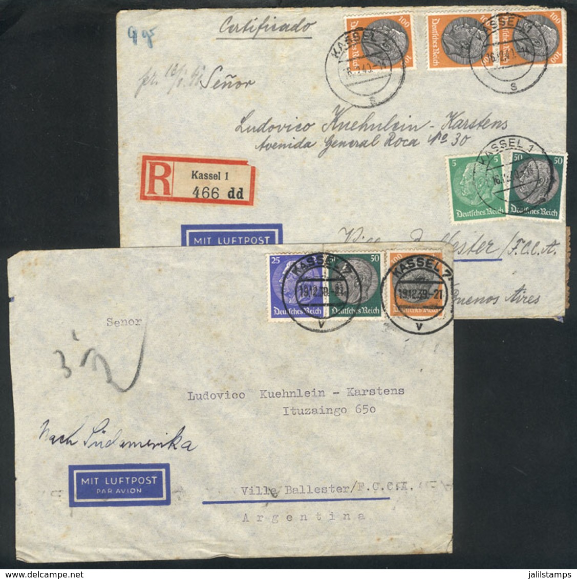 GERMANY: 2 Airmail Covers Sent From Kassel To Argentina In 1939/40, Interesting Nazi Censorship And Nice Postages! - Storia Postale