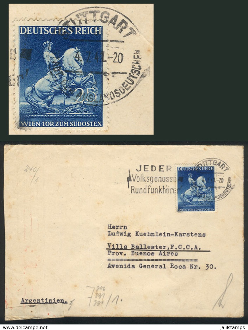 GERMANY: Cover Sent From Stuttgart To Argentina On 4/JUL/1941, Franked By Michel 771 ALONE, Scarce, Catalog Value Euros  - Briefe U. Dokumente