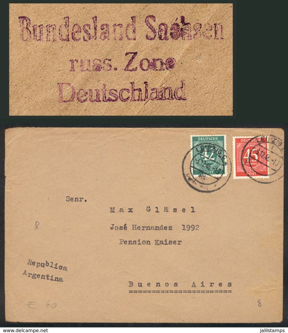 GERMANY: "Cover Sent From Leipzig To Argentina On 3/DE/1945 Franked With 87Pf., On Back It Bears An Interesting Violet M - Briefe U. Dokumente