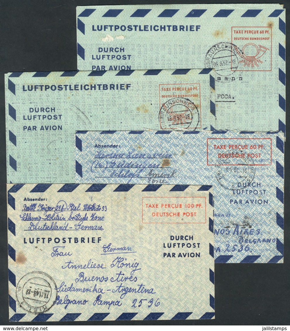 GERMANY: 4 Aerograms Sent To Argentine Between 1948 And 1952, All Different, Interesting! - Lettres & Documents