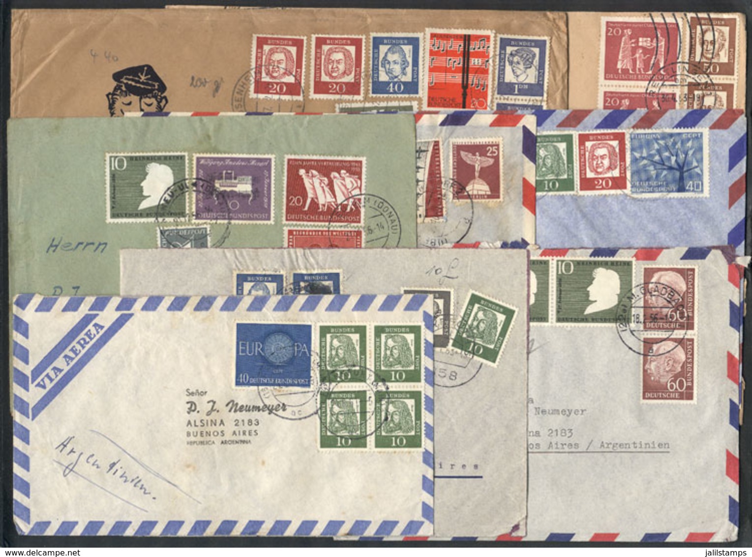 GERMANY: 8 Covers Sent To Argentina Between 1956 And 1963, Nice Postages! - Storia Postale