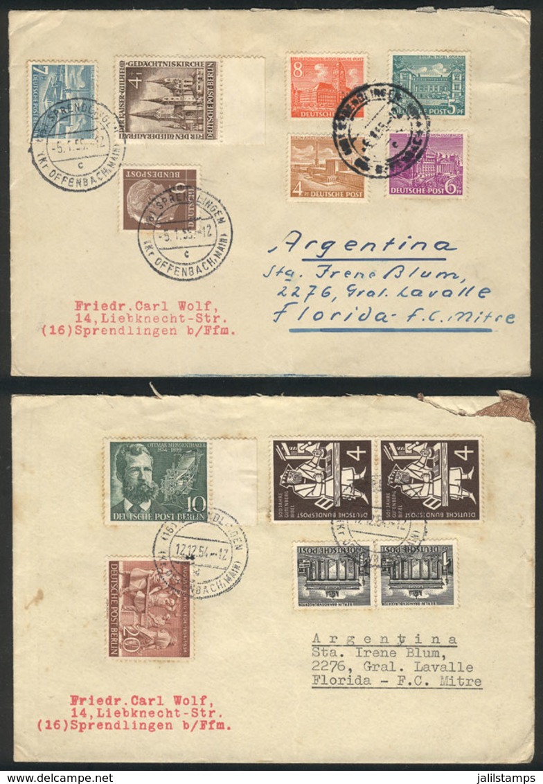 WEST GERMANY: 2 Covers Sent To Argentina In 1954 And 1955 With Handsome Multicolor Postages! - Cartas & Documentos