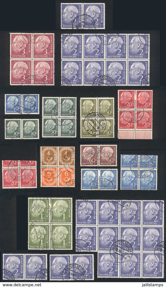 WEST GERMANY: Lot Of Definitive Stamps In Horizontal Pairs Or Larger Blocks That Include Horizontal Pairs, Postally Used - Andere & Zonder Classificatie