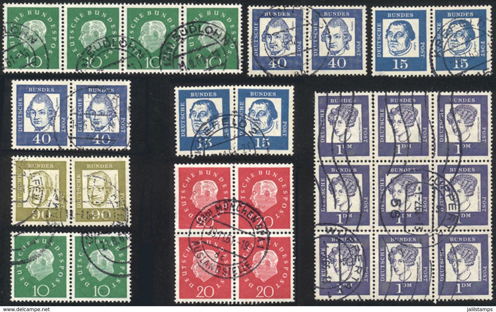 WEST GERMANY: Lot Of Used Definitive Stamps In Horizontal Pairs (or Larger Blocks), Very Fine General Quality, Michel Ca - Otros & Sin Clasificación