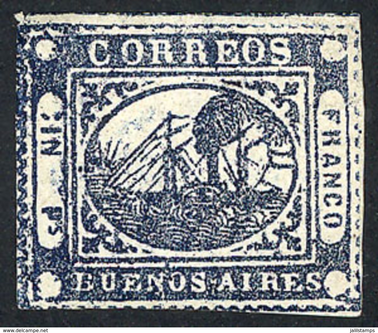 ARGENTINA: GJ.11B, IN Ps. Slate Blue, Mint, Beautiful Example Of 4 Margins (2 Immense!), Nice Color, Very Fresh, Excelle - Buenos Aires (1858-1864)