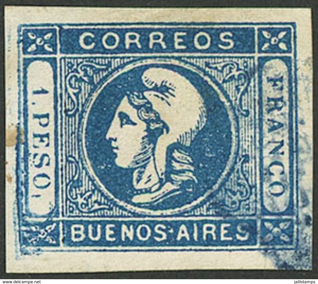 ARGENTINA: GJ.14b, 1P. Clear Impression, With Partial Double Impression, Rare Cancel Of MENSAJERÍA PICOT, Excellent Qual - Buenos Aires (1858-1864)