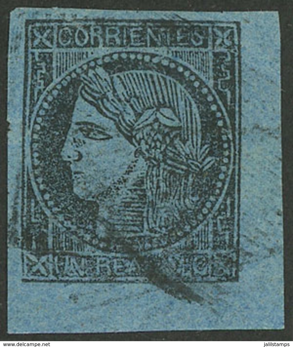 ARGENTINA: "GJ.1, Un Real MC, Type 6, Used With Mute "square Of 16 Lines" Cancel Of Corrientes, VF, Rare! With Alberto S - Corrientes (1856-1880)