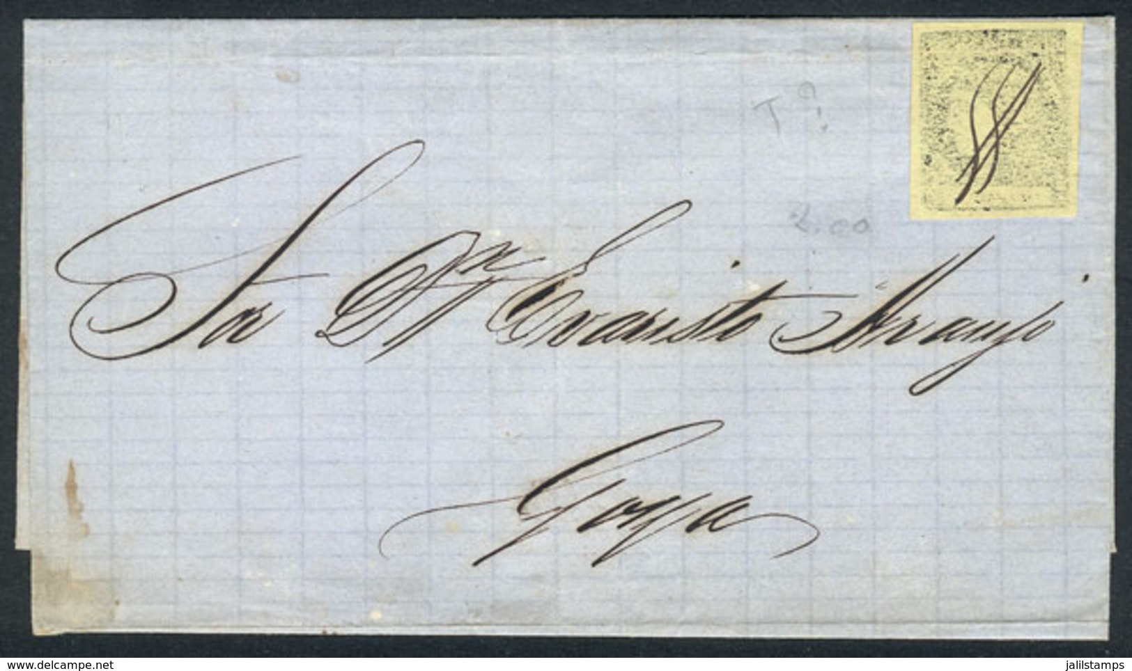 ARGENTINA: GJ.6, Yellow, Rare Example With Almost Dry Impresion (without Ink), Completely Blurred And Illegible, Frankin - Corrientes (1856-1880)