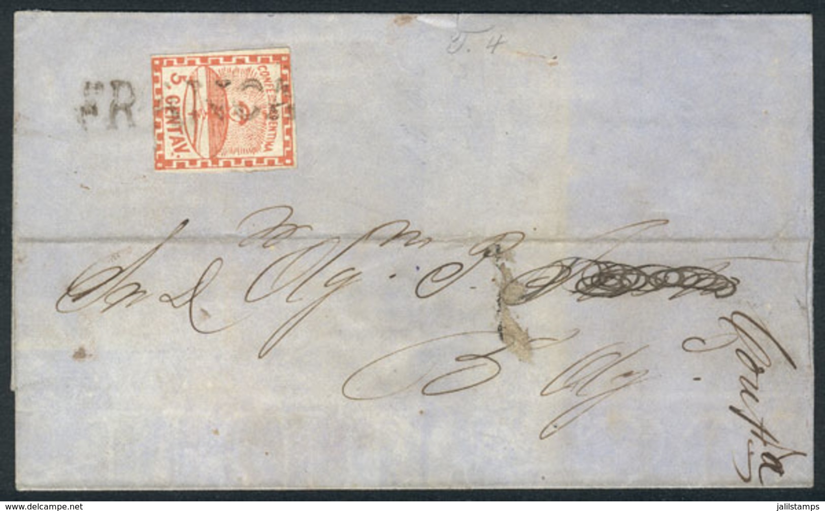 ARGENTINA: GJ.1, Franking A Folded Cover Dated Goya 22/SE/1862, Sent To Buenos Aires, With FRANCA Cancel (+100%), Very N - Otros & Sin Clasificación