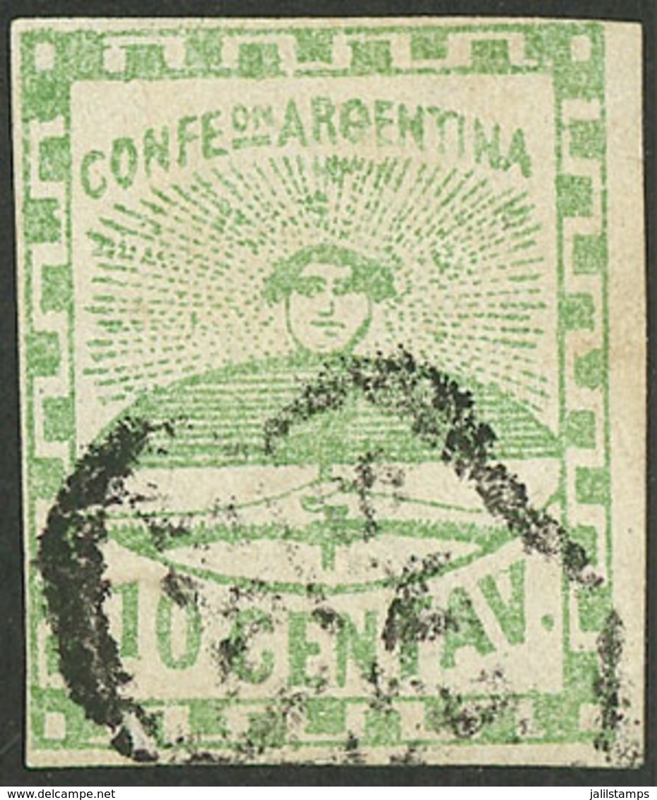 ARGENTINA: GJ.2, 10c. Green, With Wreathed SALTA-FRANCA Cancel, VF Quality, Signed By Solari On Back. - Other & Unclassified